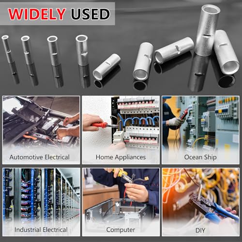 BAALA 115 PCS Non Insulated Butt Connectors Kit,26-8 Gauge Butt Splice Connector Uninsulated Wire Splice Connectors, Tinned Copper Marine Grade Seamless Barrel Crimping Butt Terminals - color: Tinned Copper