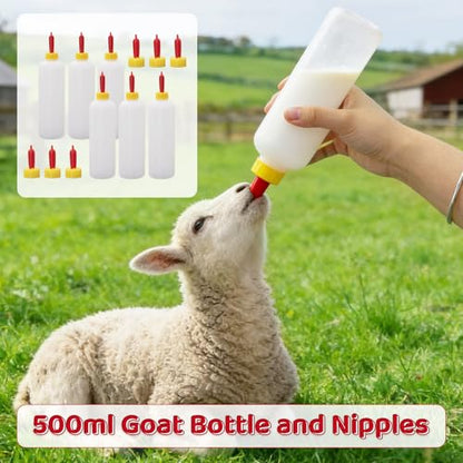 500ml Goat & Lamb Feeding Bottles, 6 Pack Lamb Feeding Bottle with Goat Nipples Kit for Feeding Baby Goat,Piglet,Puppy, Small Farm Animal Milk Feeder Bottles Set