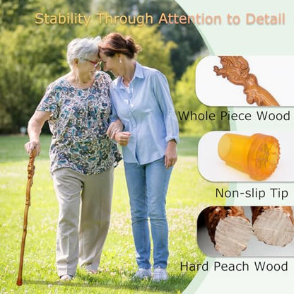 Wooden Walking Canes for Men and Women, Natural Rosewood Walking Sticks for Senior Support, Up to 500 Lbs Walking Stick, Heavy-Duty Walking Cane for Men, Suitable for Gift