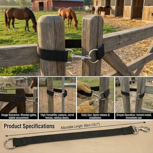 Heavy Duty Horse Stall Door Latches, Adjustable Nylon Webbing Fence Locks with Buckles, Stable Gate Safety Fasteners for Barn Fence Livestock
