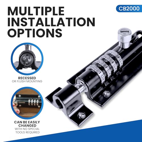 Combi-Bolt 4-Digit Combination Sliding Bolt Gate Lock, Secure Gates, Sheds, Windows, Doors, Barns, Fences, Iron or Wooden Gates, Equipment, Tools, Backyards, Livestock, and More (CB2000-BLACK) - color: Black