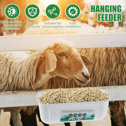 2 Pack Chicken Duck Dog Feeder, Poultry Feeders and Waterers, Hanging Goat Feeder, Livestock Feeding Container, Feed Trough and Waterer Bucket with Clips (White) - color: White