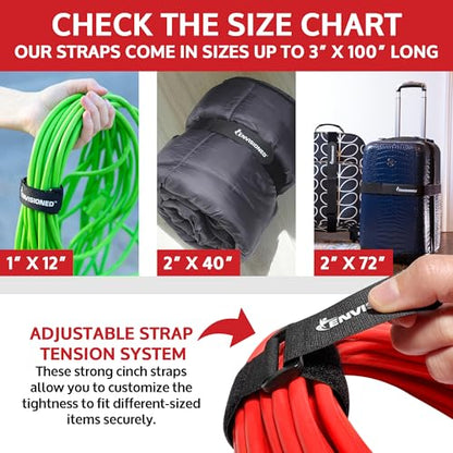 ENVISIONED Reusable Cinch Straps 2" x 40" - 6 Pack, Multipurpose Strong Gripping, Quality Hook and Loop Securing Straps (Black) - size: 2" x 40"