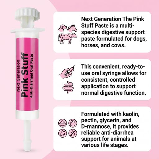 Next Generation The Pink Stuff Paste for Dogs Horses Cows, Anti Diarrhea Digestive Support Paste, Oral Syringe Easy Dosing, Kaolin Pectin Formula, Livestock and Pet Use, 80 ml