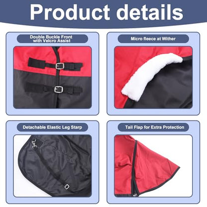 600D Horse Blanket, 0g No-Fill Waterproof Turnout Rain Sheet - color: Red/Black, size: 72"