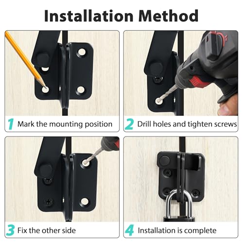 Flip Gate Latch with Padlock Hole, SUS304 Stainless Steel Safety Interior Door Lock Shed Barn Fence Garage, Matte Black, Large Size, AMS2002-B - size: Large