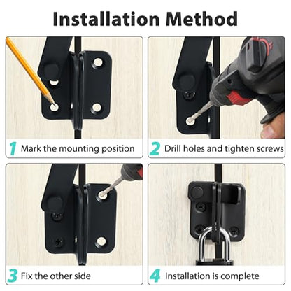 Flip Gate Latch with Padlock Hole, SUS304 Stainless Steel Safety Interior Door Lock Shed Barn Fence Garage, Matte Black, Large Size, AMS2002-B - size: Large