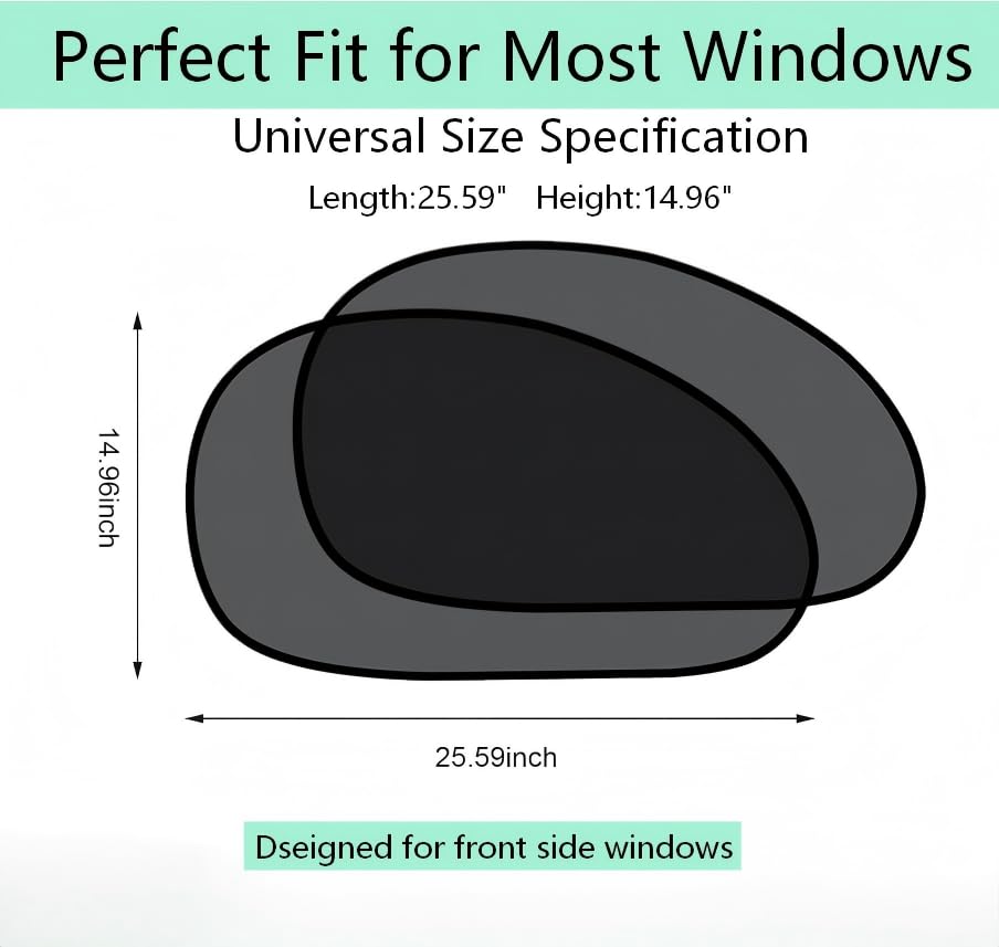 2 PCS Car Side Window Shades, Sun & Heat Blocking Shield for Baby, One-Way Gauze Mesh Privacy Protection Screen with Suction Cups, Universal Foldable Cover for Most Cars (Black)