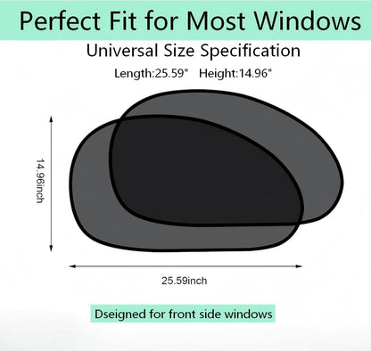 2 PCS Car Side Window Shades, Sun & Heat Blocking Shield for Baby, One-Way Gauze Mesh Privacy Protection Screen with Suction Cups, Universal Foldable Cover for Most Cars (Black)