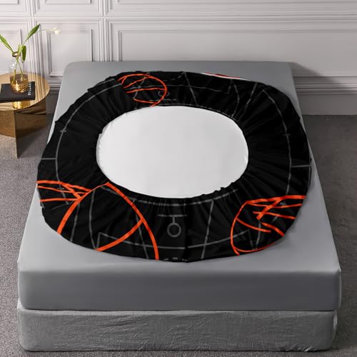 Basketball Court Full Bedding Set,1 Fitted Sheet+2 Pillowcases. - color: Black-orange, size: Full