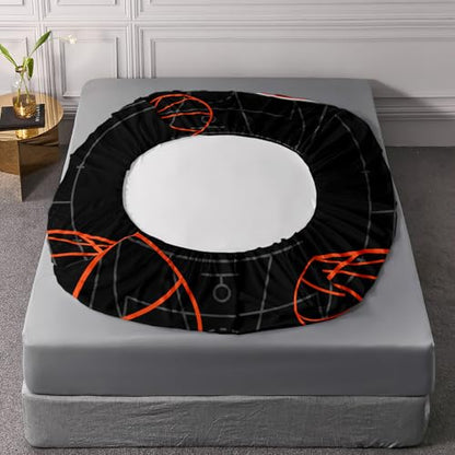 Basketball Court Queen Bedding Set,1 Fitted Sheet+2 Pillowcases. - color: Black-orange, size: Queen