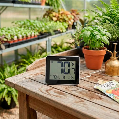 Taylor Wired Digital Indoor Outdoor Thermometer with LED Display, Wired Probe Sensor for Home, Greenhouse, Nursery, and Indoor Use, White Housing