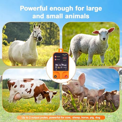 Strongest 2J 12V Pulse Electric Fence Charger - 20km Range Kit for Livestock & Dogs | High Power 3 Models Power SupplyFence Controller Charger for Wildlife Prevention, Farm, Poultry,Garden