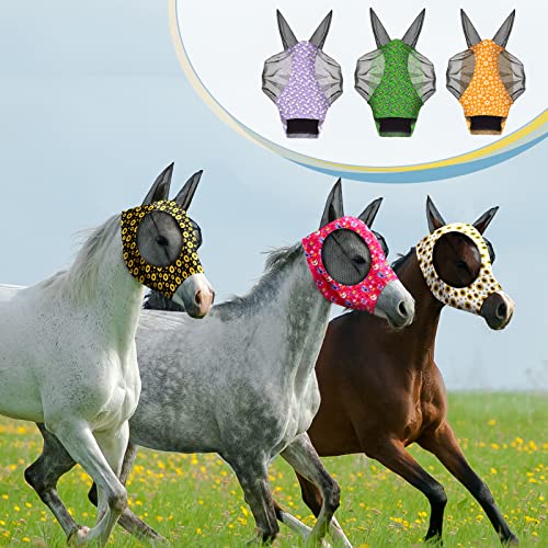 Qualirey 12 Pieces Horse Fly Mask Bulk, Large, Flower Patterns - color: Flower Patterns, size: Large