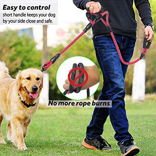 JSXD 5 FT Heavy Duty Double Handle Dog Leash with Comfortable Padded and Reflective Rope, for Small to Large Dogs (Rope-Red) - color: Rope-Red