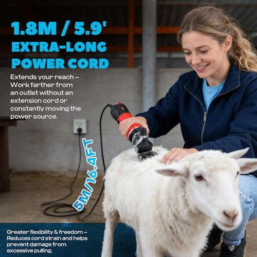 Sheep Shear Electric 1000W 3700RPM for Goat, Cattle, Alpaca & Horse | 110V Heavy Duty Sheep Clippers with 6-Speed Adjustable, Animal Shears Professional with 9-Teeth Carbon Steel Blade