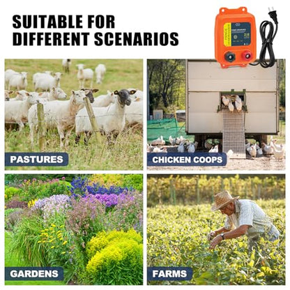 Electric Fence Energizer, 2-Mile/ 8 Acres Plug in Electric Fence Charger, Livestock Fence Charger for Dogs, Raccoons, Livestock, Squirrels, Chicken Coops, Skunks intruding, 0.1 Joule - color: Orange
