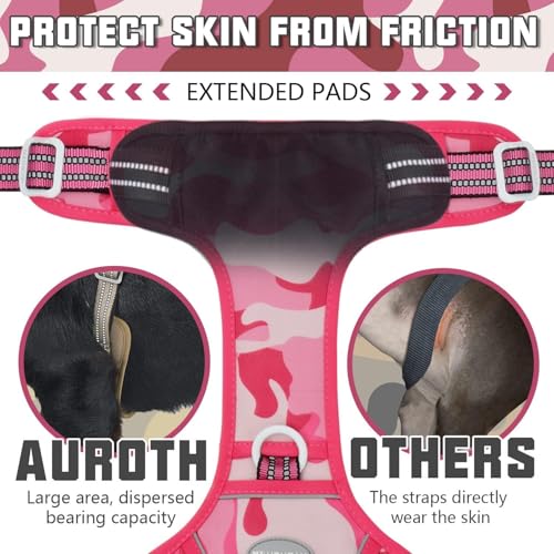 AUROTH Tactical Dog Harness for Extra Large Dogs, Heavy Duty No Pull Vest - color: Camo - Pink Camo, size: XXL(Neck:21.7-36.7",Chest:28.3-44.1")