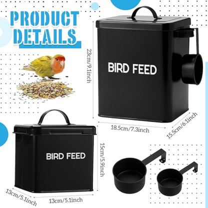 Reallnaive 2 Pcs Metal Bird Seed Container with Scoop,Black - color: Black