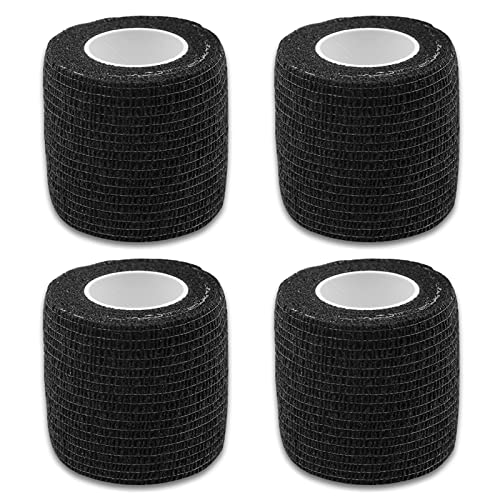 Self-Adherent Grip Tape Wrap - Lyuxzad 4 Pack Cohesive Bandage Wrap 2" x 5 Yards Machine Wrap Cover Elastic Bandage Rolls Self Adhesive Tape Strong Sports Tape Black Bandage Rolls Athletic Tape - size: 4pcs