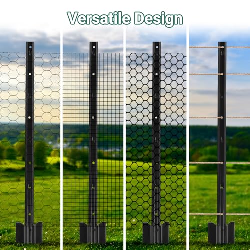 Fence Posts 3 FT, Pack of 10 Black Heavy Duty U Posts - color: Black, size: 3FT-10Pack