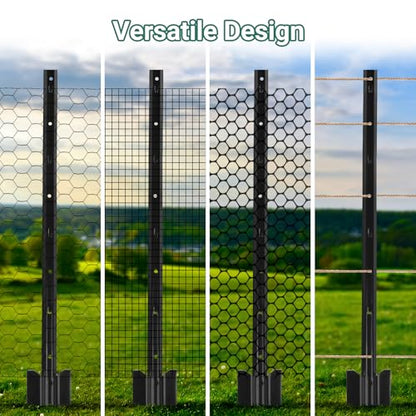 Fence Posts 3 FT, Pack of 10 Black Heavy Duty U Posts - color: Black, size: 3FT-10Pack