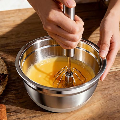 Stainless Steel Mixing Bowls Set with Lids & Silicone Base,7‑Piece Set - color: Khaki