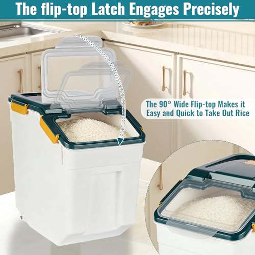 4 Pack Rice Container 25 lbs Large Bulk Flour Sugar Storage Holdhouse Plastic Grain Cereal Dry Goods Bin with Spoon and Measuring Cup for Kitchen Pantry Organization - Blue - color: Blue, 4 Pack