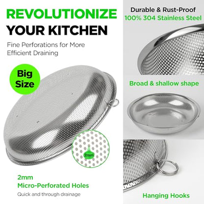 Large Shallow Stainless Steel Colander Set of 3, 5.5/7/10 Qt - size: 5.5+7+10QT Colander