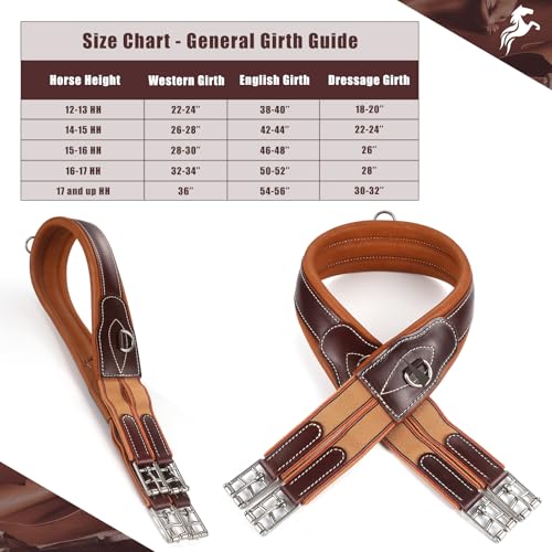 Jeereal Leather English Jumping Girth for Horse Riding,Premium Obstacle Training Girth,Heavy-Duty Equestrian Equipment - size: 44"