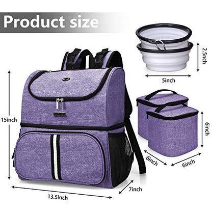 BAGLHER Pet Travel Bag, Double-Layer Pet Supplies Backpack (for All Pet Travel Supplies), Pet Travel Backpack with 2 Silicone Collapsible Bowls and 2 Food Baskets Purple - color: Purple