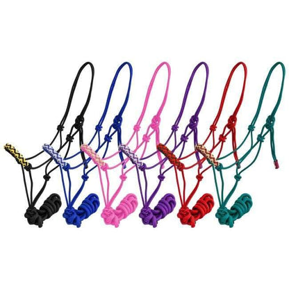EU Equestrian Braided Nylon Cowboy Knot Rope Halter with Painted Cross & Navajo Design - color: Red