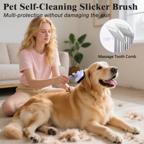2PCS Self Cleaning Slicker Brush & Dog Comb - Skin Friendly Deshedding Grooming Tool for Dogs, Cats and Small Animals, Professional Deshedding Tool for Long and Short Haired Pets (Light Purple) - color: Light Purple