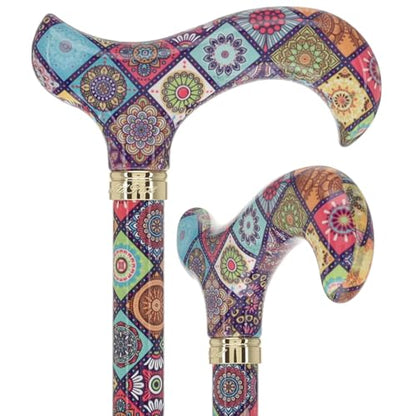 Royal RC Canes Walking Sticks for Men and Women - Stylish Designer Fashionable Adjustable Derby Canes - Lightweight Aluminum Cool Walking Sticks with HD Patterns - color: Colorful Collage