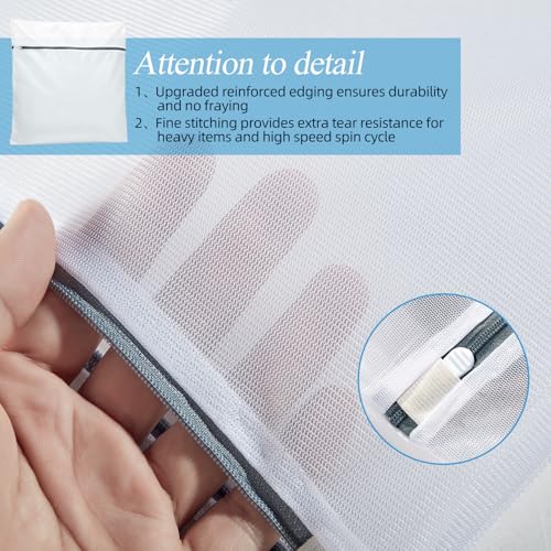 kinice Large Laundry Bag with Zipper Protective Cover, 3Pcs 23x23 Inches Garment Bag for Washing Machine, Mesh Laundry Bags for Delicates, Lingerie, Bras, Baby Clothes, Family College Dorm Essentials