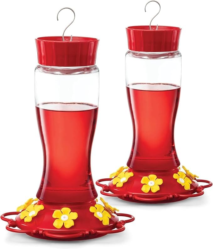 20 oz Red Glass Hummingbird Feeder [2 Pack] with Built-in Ant Guard - size: 20 oz - 2 Pack