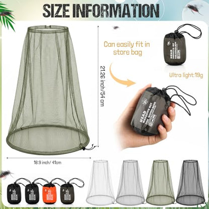 HESTYA 4 Pack Mosquito Head Net Mesh Face Cover Outdoor, 4 Color B - color: 4 Color B