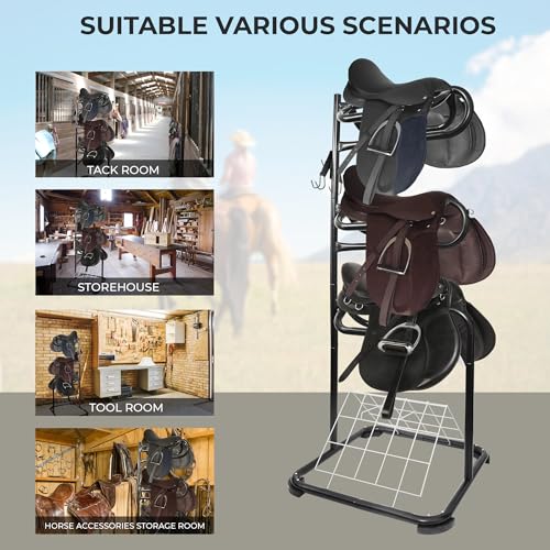 HOMESTEAD 3-Tier Saddle Rack - Horse Saddle Stand Rotating Tiers, Bridle Rack, Hooks for English & Western Saddle, Tack Room - size: 88 Lbs