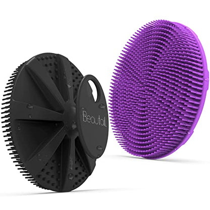 Silicone Body Scrubber, BEAUTAIL Gentle Exfoliating Shower Brush for Body | Hygienic Silicone Loofah, Easy-Grip Handle, Soft Bath Scrubber for Sensitive Skin, Women, Men & Kids, 2 Pack, Black+Purple - color: Black+purple 2 Pcs
