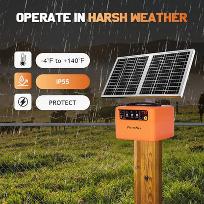 30 Miles Solar Electric Fence Charger, 0.3-1.5J for Livestock Farm - color: Orange