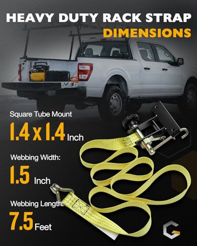 Lumber Rack Straps, Ladder Rack Ratchet Strap, 1.4" Black Square Tube Mount - color: Yellow (2 pcs), size: Black Square Tube