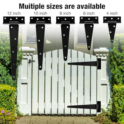 TDCHINGES T Strap Black Gate Door Hinges 12 Inch for Barn Shed 2.5mm 2 Pack - size: 2Pack-12inch