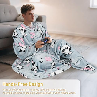 Catalonia Wearable Blanket with Sleeves & Foot Pocket for Adults - color: Panda Grey, size: Fleece