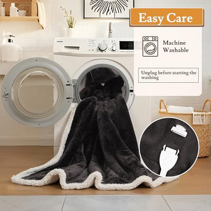 Electric Heated Blanket 50"×60" Throw Size, Plush, Smooth & Fluffy Microplush for Bed, Sofa, Office, 4 Heating Levels & 3H Auto-Off, Machine Washable, Full Body Warmth - Dark Gray - color: 01-dark Gray, size: Throw Size ( 50"x60" )