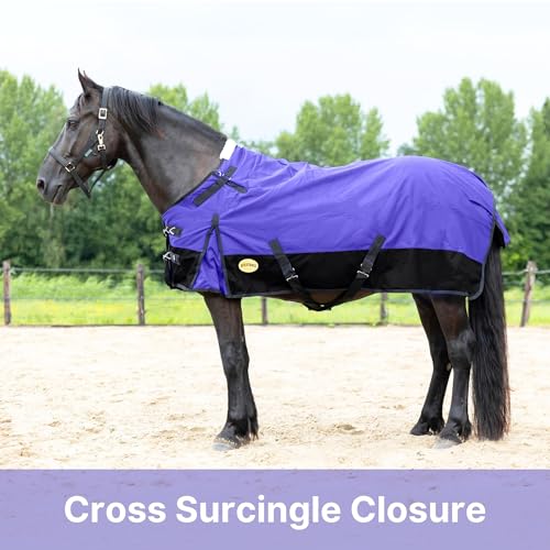 RESISTANCE Premium 1200 Denier Waterproof Horse Turnout Blanket with 300g Polyfill & Adjustable Buckle Closure - color: Purple, size: 69"