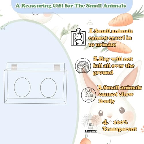 Xymoso Acrylic Rabbit Hay Feeder with Lid,Guinea Pig Hay Rack Holder Chinchilla Cage Accessories for Rabbits Guinea Pigs Bunny