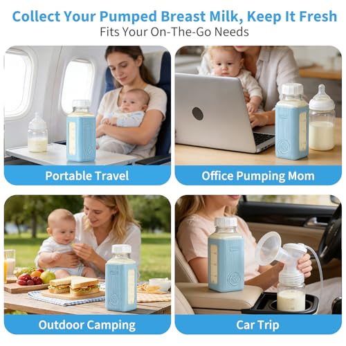 Syntic 16 Oz Glass Milk Storage Bottle with Lid & Pour Spout,Blue Sleeve - color: 1 Set-Light Blue
