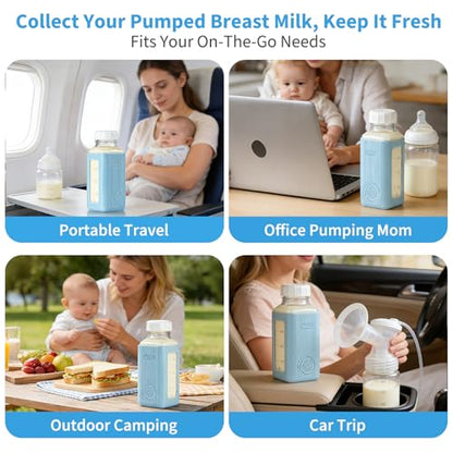 Syntic 2 Pack 16 Oz Glass Breastmilk Storage Bottles with Pour Spouts - color: 2 Set-Light Blue/Light Gray