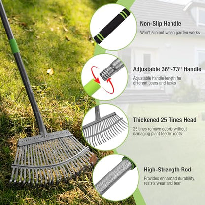 WORKPRO Rakes, Small Leaf Rake with 73” Adjustable Long Handle - size: 25 TINE