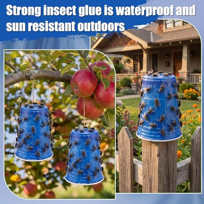 Sticky Coating Insect Trap, 8 Oz with Brush,Deer Fly Trap Kit | 12 Blue Plastic Cups, DIY Adhesive for Deer Flies Thrips Aphids, Reusable Barrier for Gardens Greenhouses Orchards - color: Blue Cup